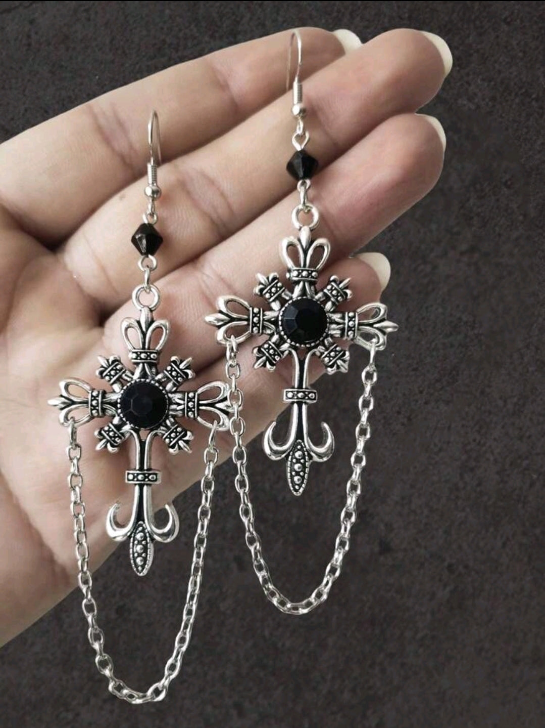 Gothic Earrings with Crossed Chain