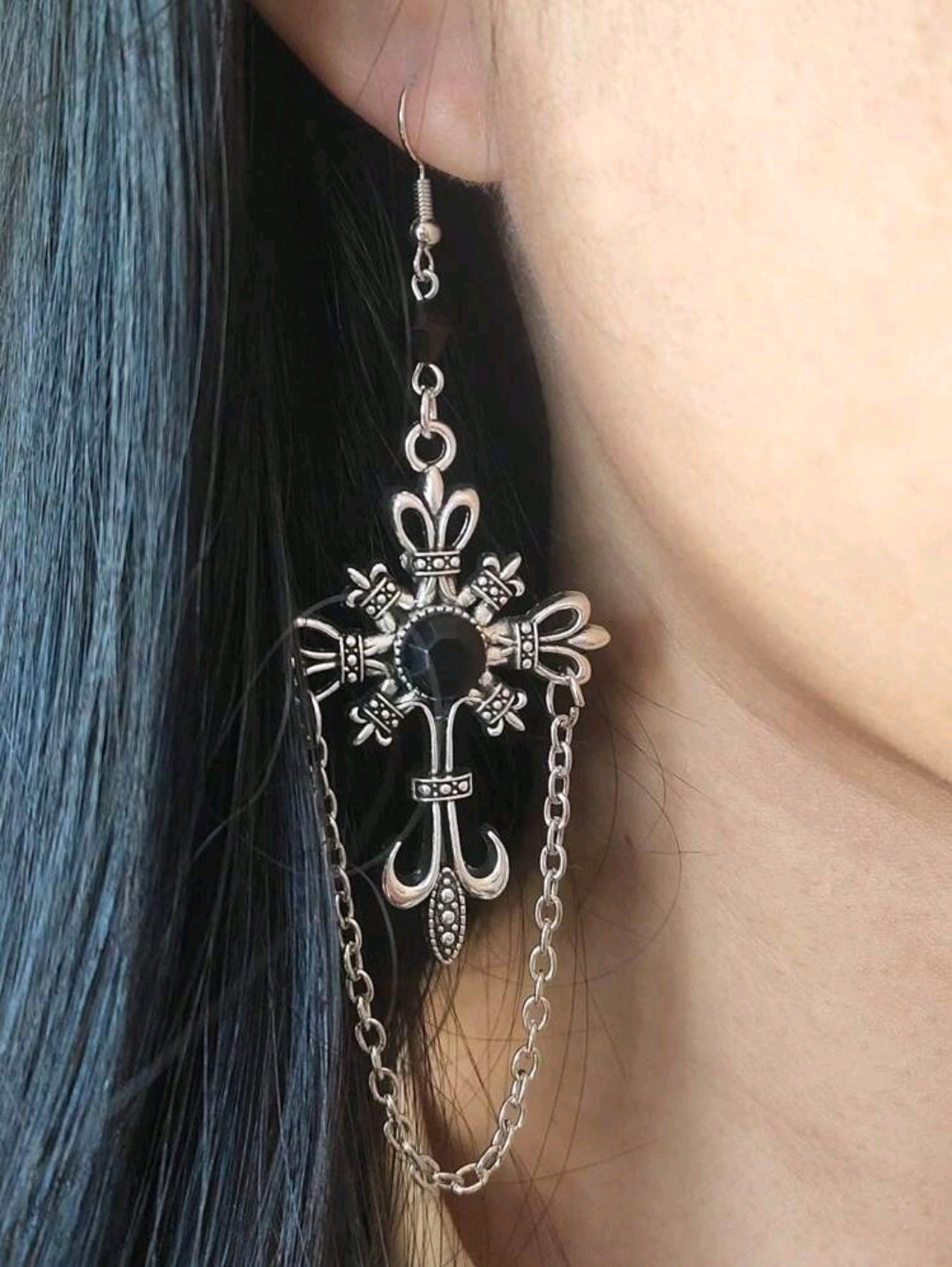 Gothic Earrings with Crossed Chain