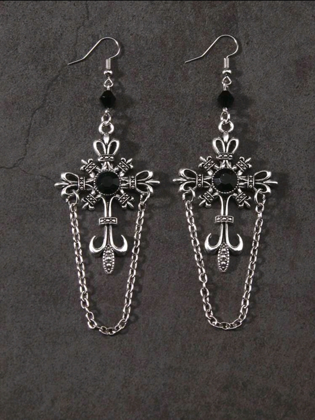 Gothic Earrings with Crossed Chain