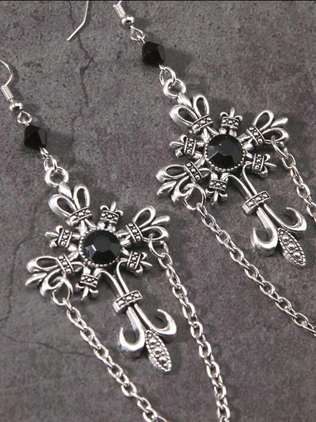 Gothic Earrings with Crossed Chain