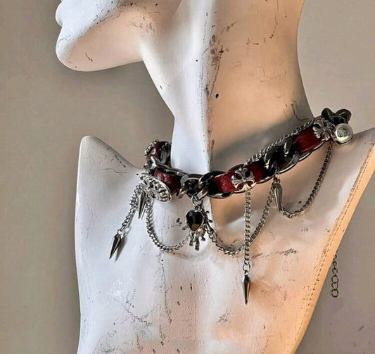 Punk Chain with Burgundy Necklace