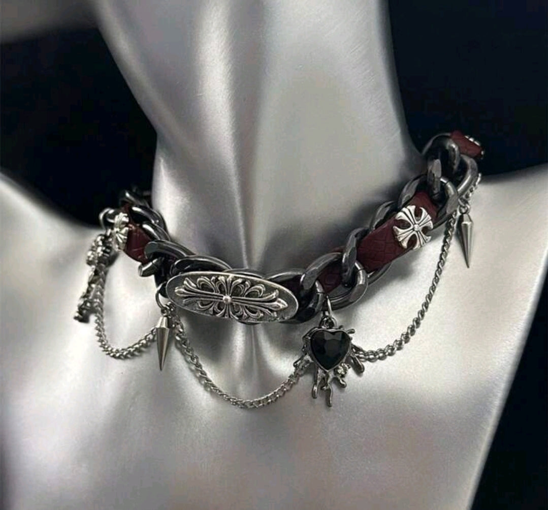 Punk Chain with Burgundy Necklace