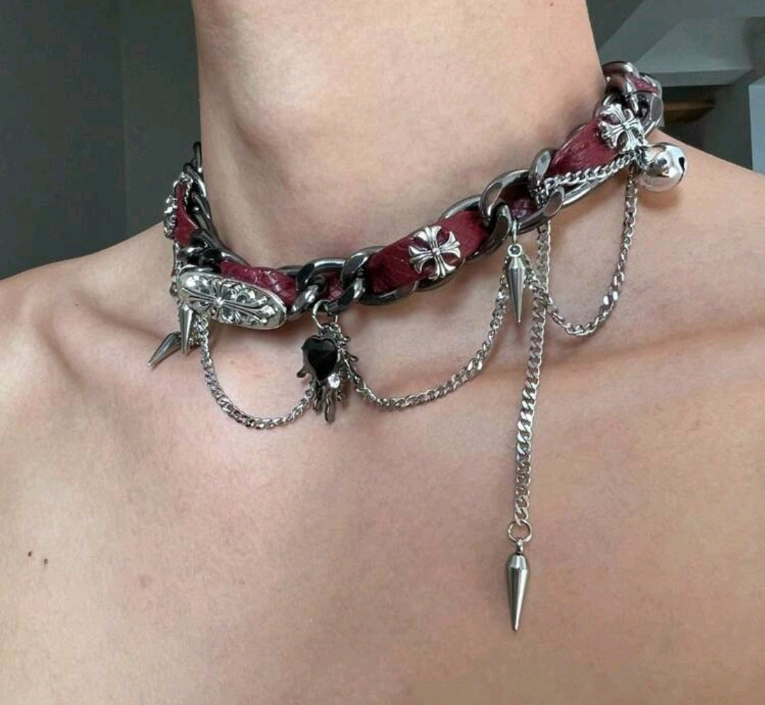 Punk Chain with Burgundy Necklace