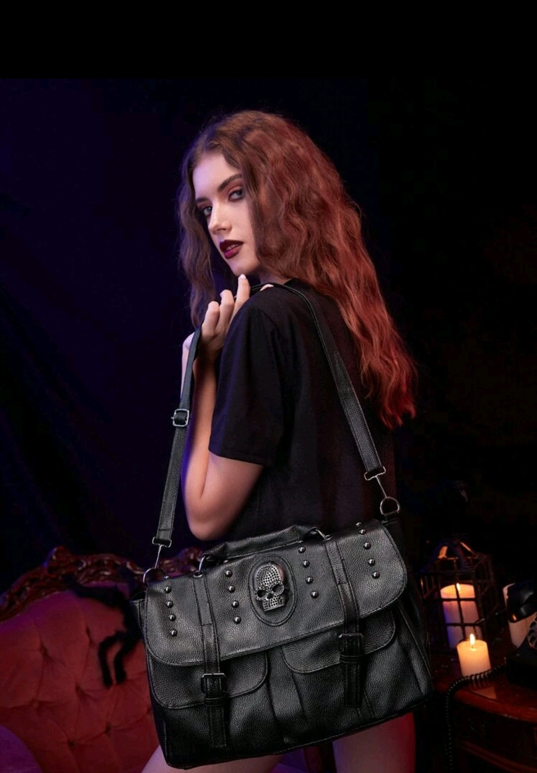 Black skeleton Goth Crossbody Bag