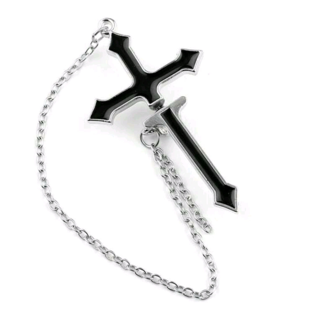 Punk cross earring with chain