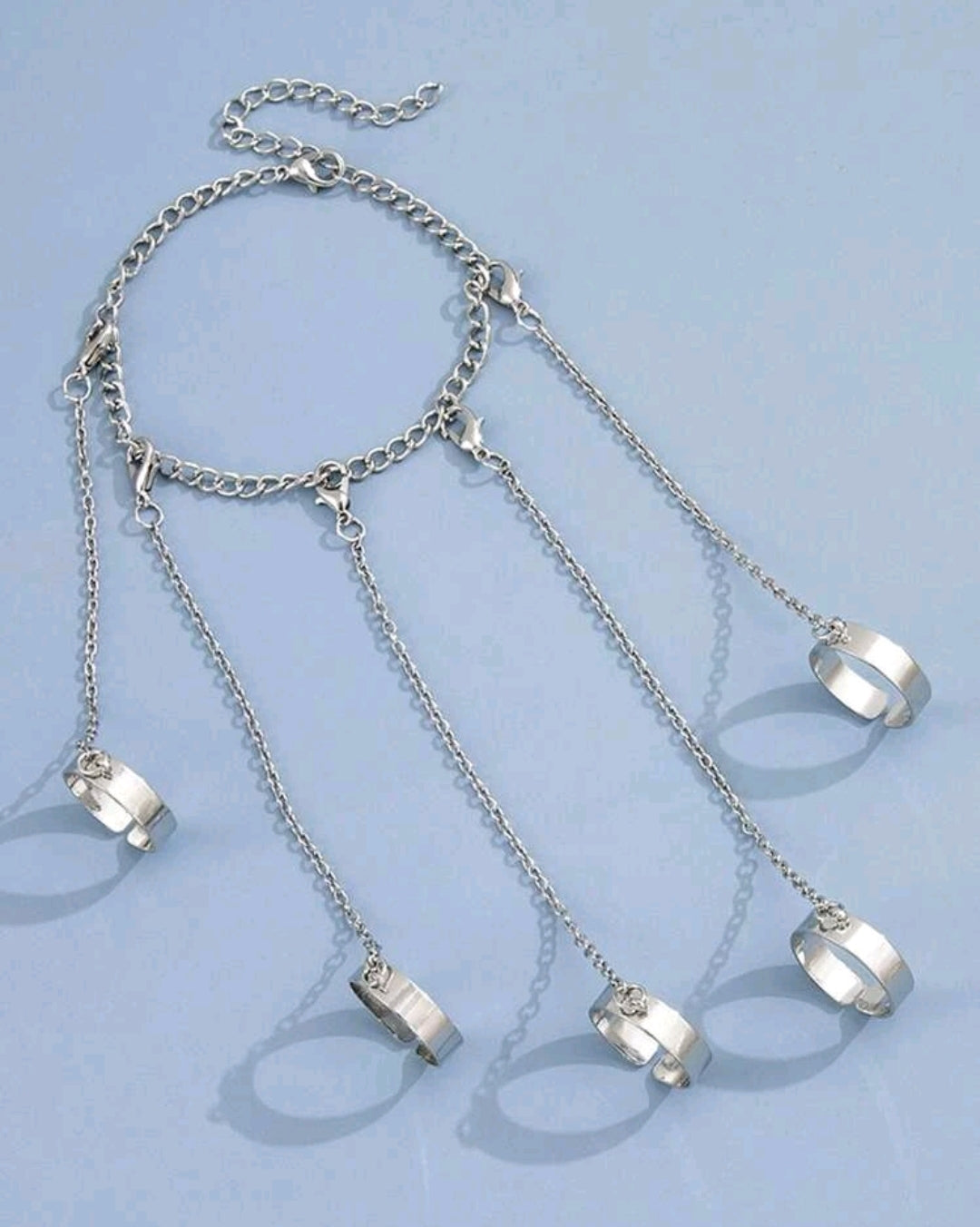 Connected chain to rings and bracelet (Silver)