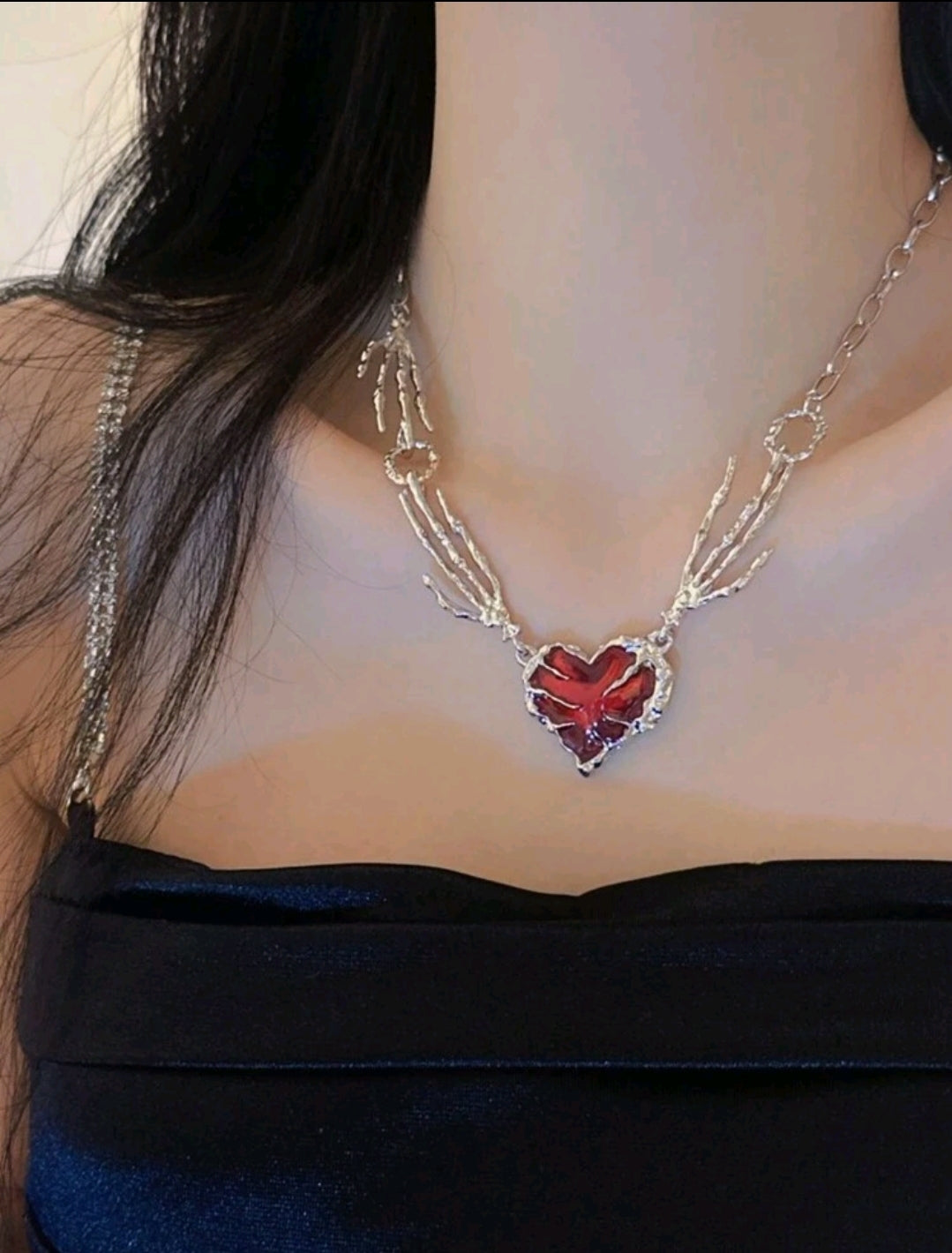 Skeleton Chain with Burgundy Heart Pendant
Necklace