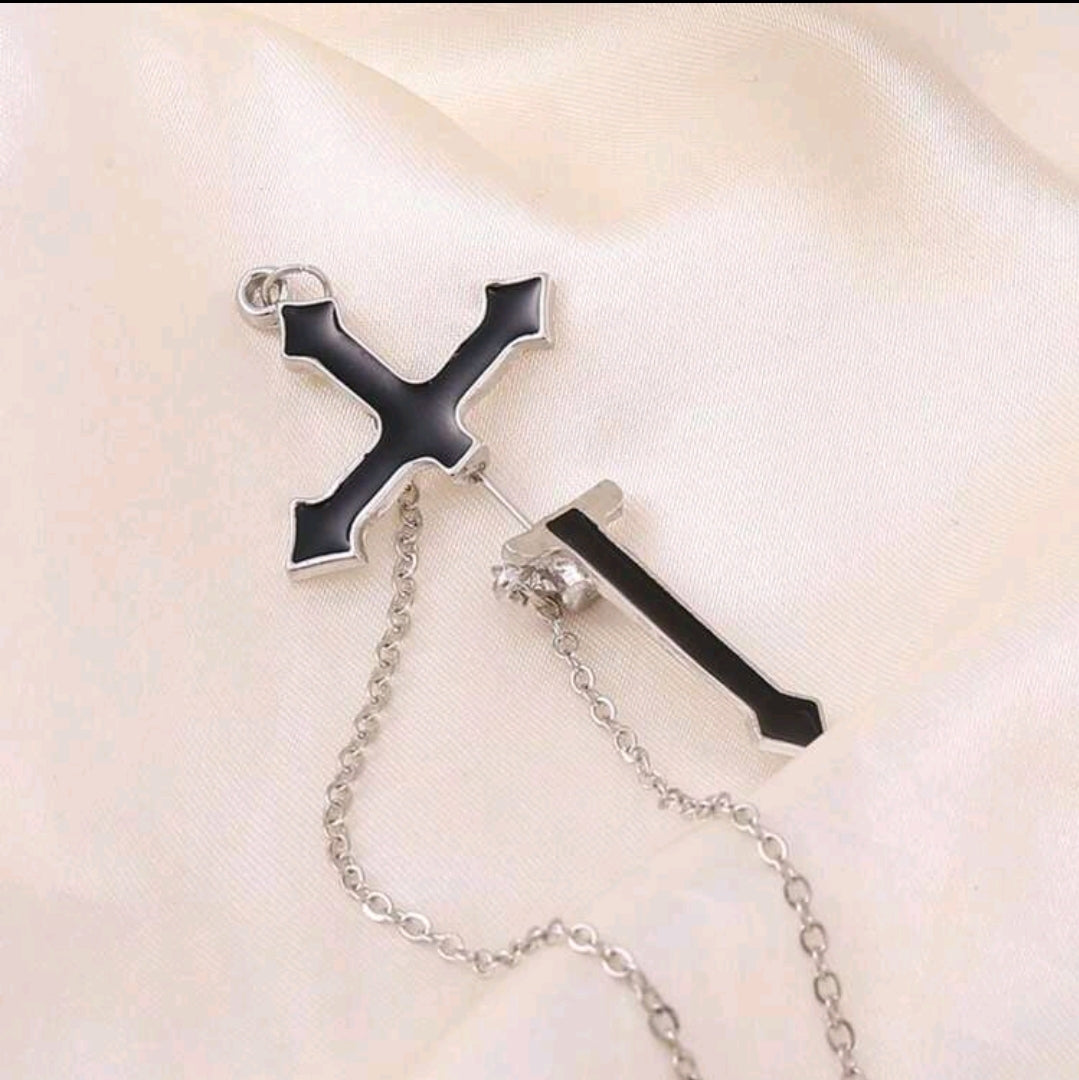 Punk cross earring with chain