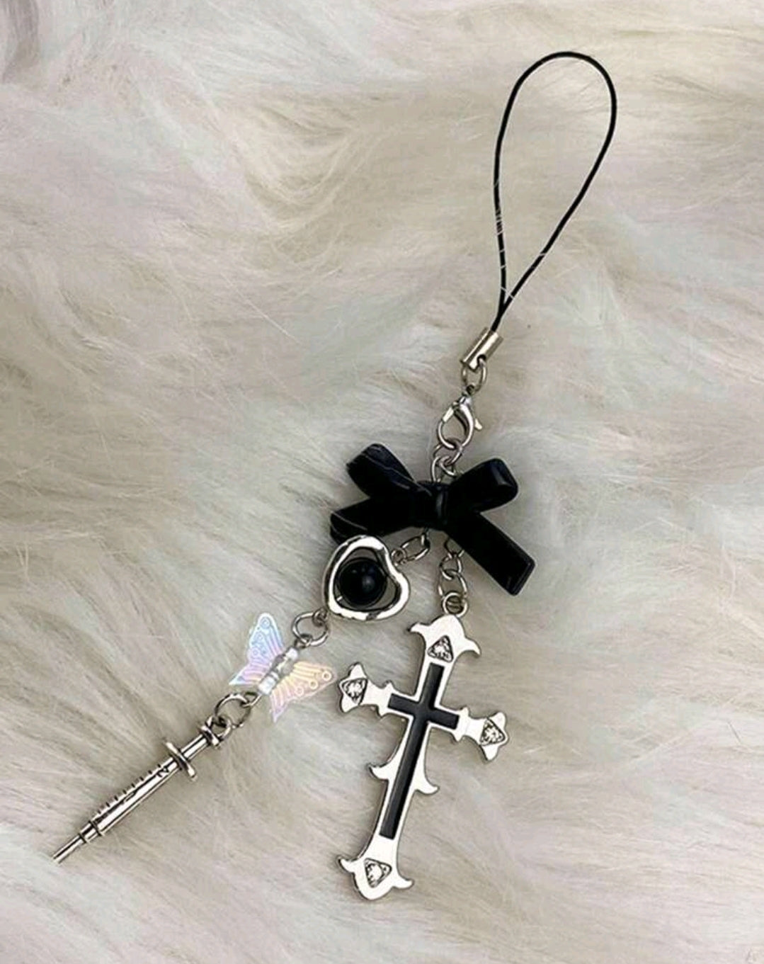 Cross and butterfly key ring